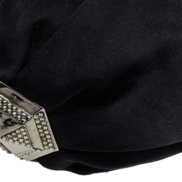 Pre Owned Jimmy Choo Black Satin Crystal Embellished Tassel Clutch