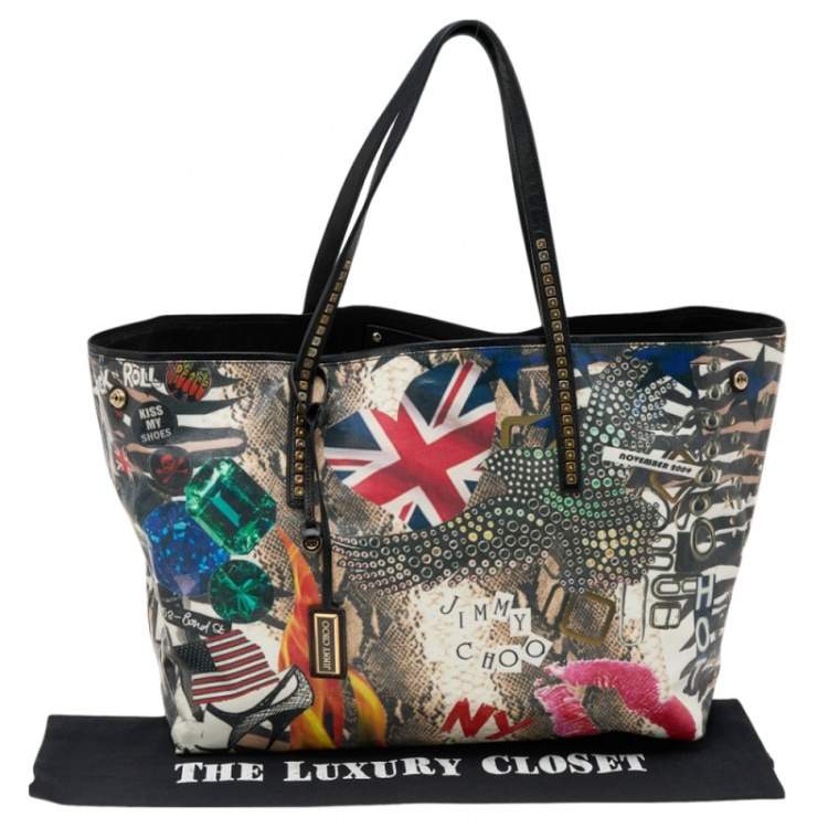 Pre Owned Jimmy Choo Multicolor Printed Coated Canvas Scarlet Tote