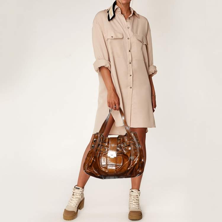 Pre Owned Jimmy Choo Brown Patent Leather Riki Tote