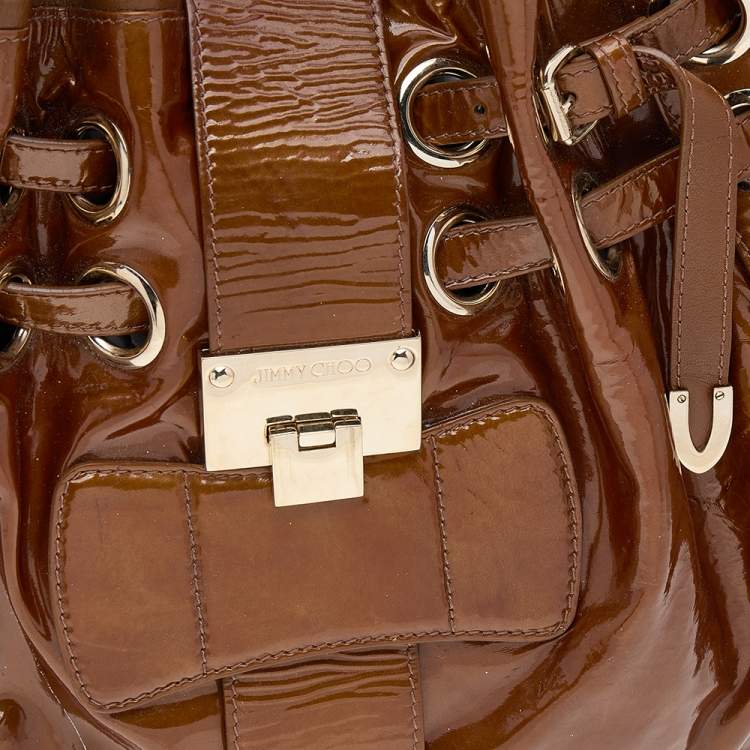 Pre Owned Jimmy Choo Brown Patent Leather Riki Tote