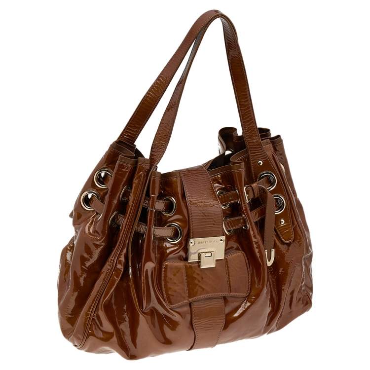 Pre Owned Jimmy Choo Brown Patent Leather Riki Tote