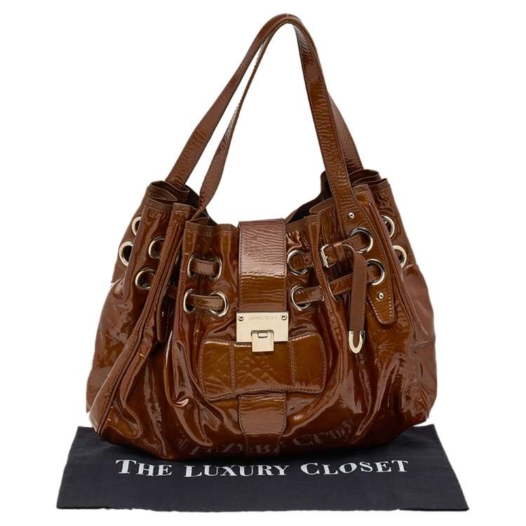 Pre Owned Jimmy Choo Brown Patent Leather Riki Tote