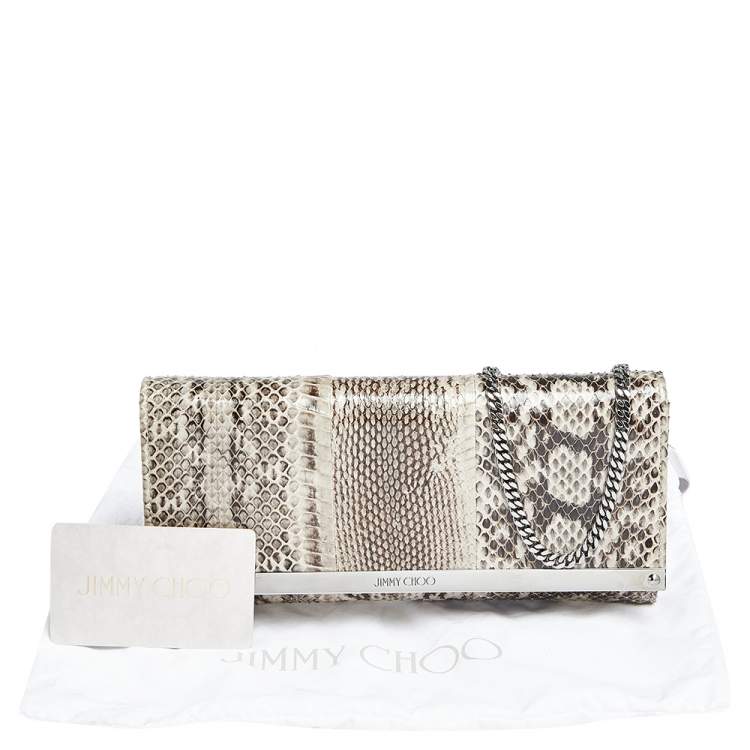 Pre Owned Jimmy Choo Black/Beige Python Milla Chain Clutch