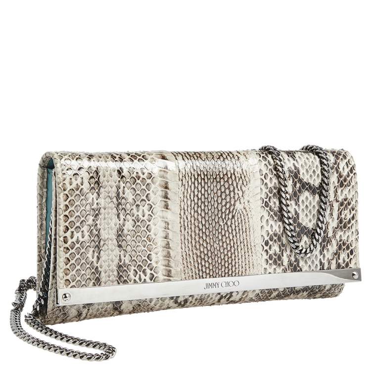 Pre Owned Jimmy Choo Black/Beige Python Milla Chain Clutch