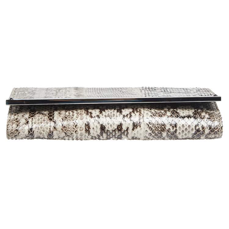 Pre Owned Jimmy Choo Black/Beige Python Milla Chain Clutch