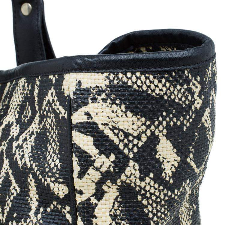 Pre Owned Jimmy Choo Black/Beige Printed Raffia Babeth Shopper Tote