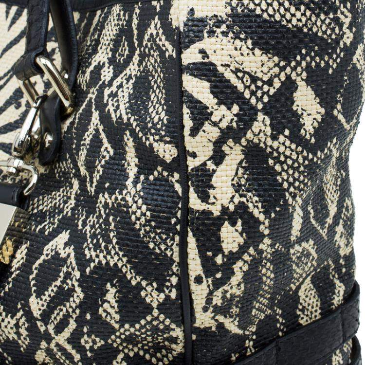 Pre Owned Jimmy Choo Black/Beige Printed Raffia Babeth Shopper Tote