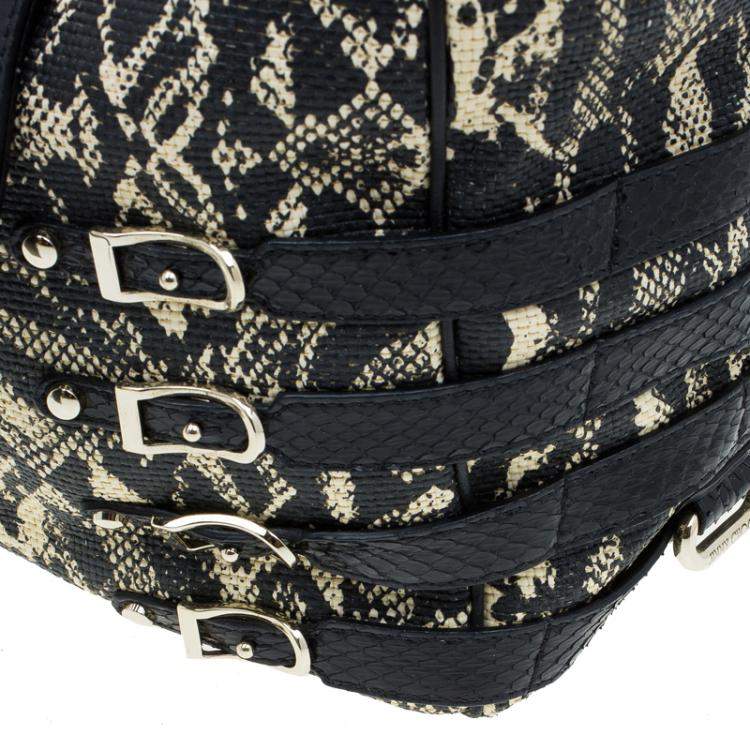 Pre Owned Jimmy Choo Black/Beige Printed Raffia Babeth Shopper Tote