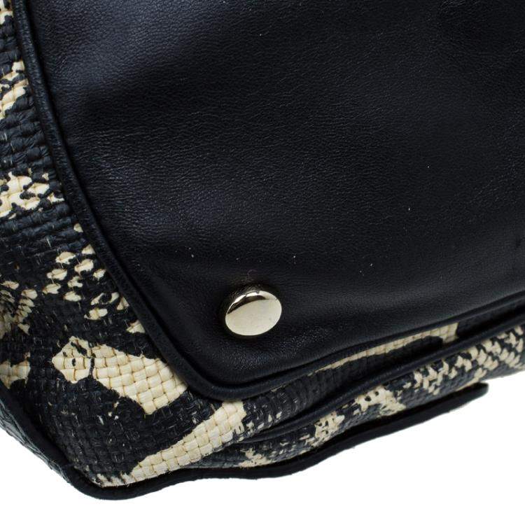 Pre Owned Jimmy Choo Black/Beige Printed Raffia Babeth Shopper Tote