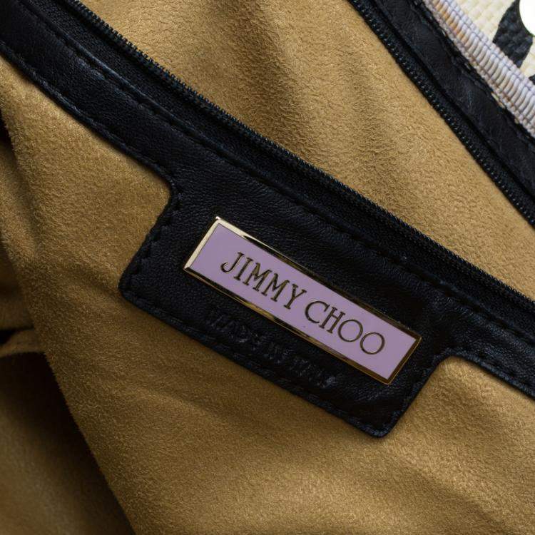 Pre Owned Jimmy Choo Black/Beige Printed Raffia Babeth Shopper Tote