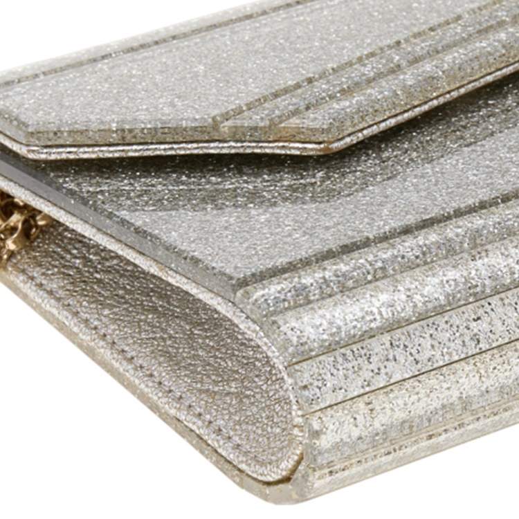 Pre Owned Jimmy Choo Silver Glitter Acrylic Candy Chain Clutch 