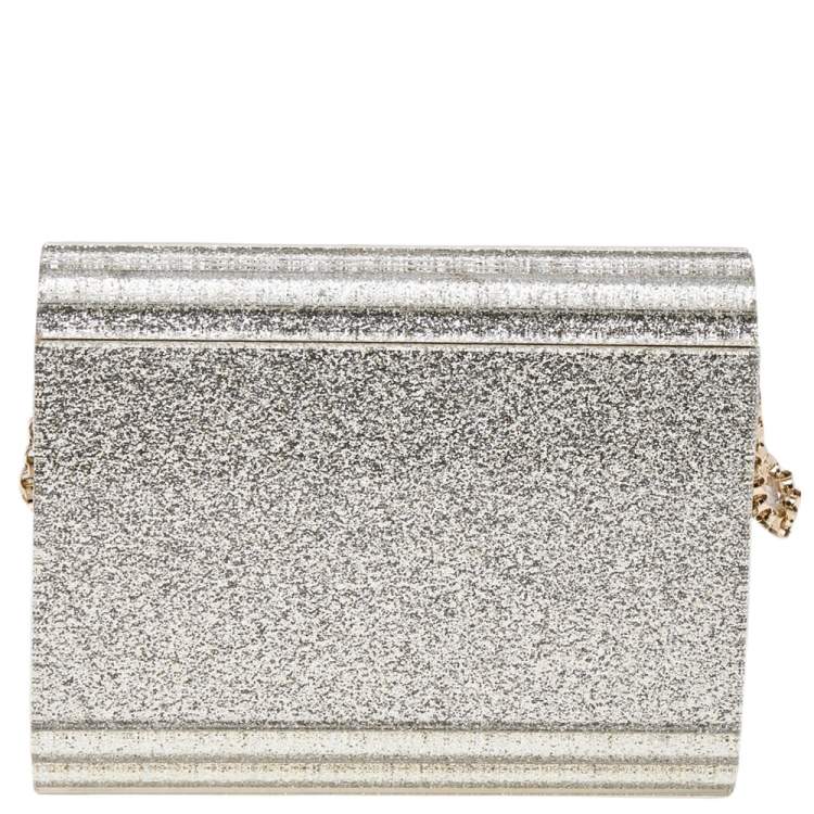 Pre Owned Jimmy Choo Silver Glitter Acrylic Candy Chain Clutch 