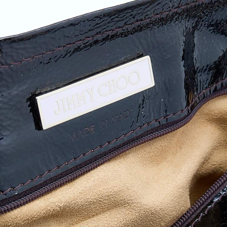 Pre Owned Jimmy Choo Brown Lizard Embossed and Patent Leather Hobo