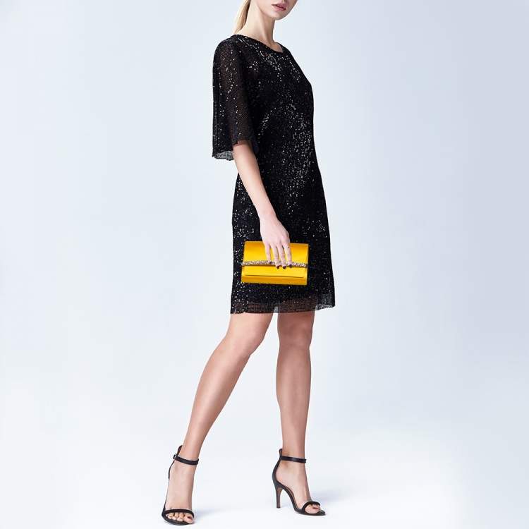 Pre Owned Jimmy Choo Yellow Satin Crystal Embellished Clutch