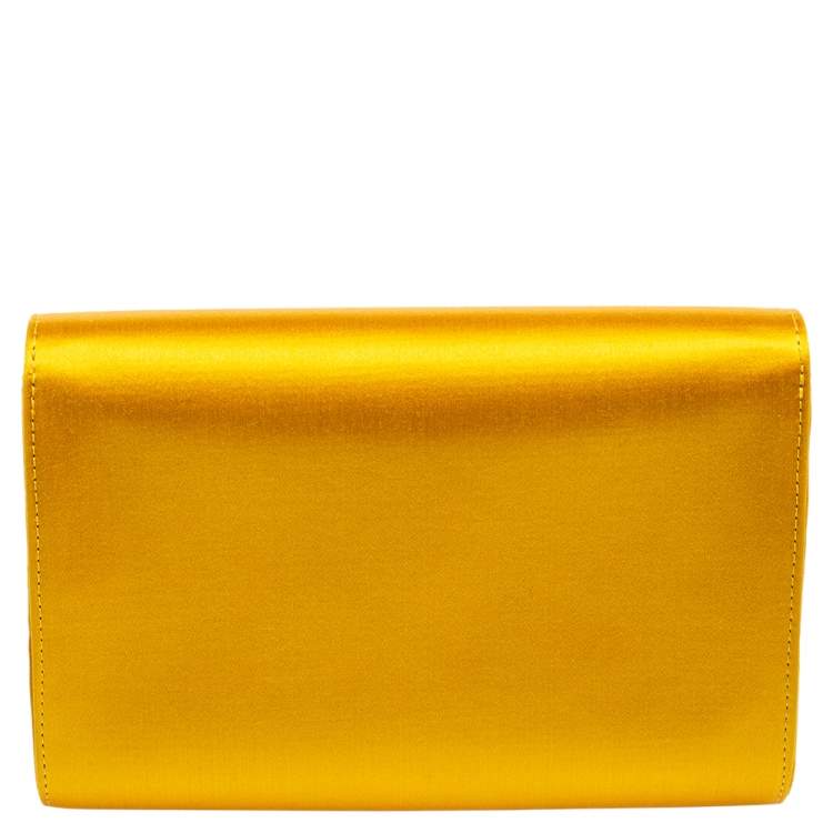 Pre Owned Jimmy Choo Yellow Satin Crystal Embellished Clutch