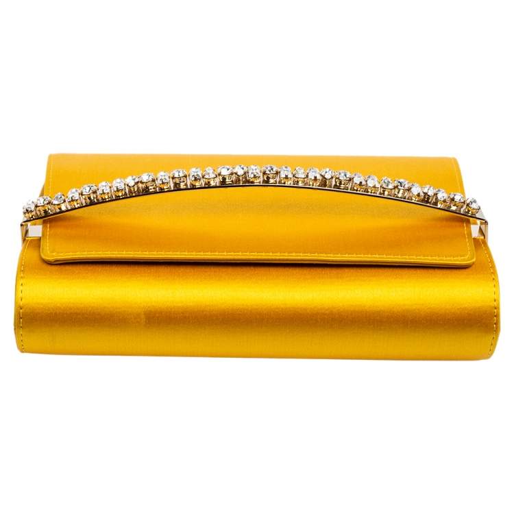 Pre Owned Jimmy Choo Yellow Satin Crystal Embellished Clutch