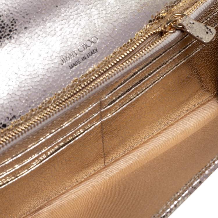 Pre Owned Jimmy Choo Silver Glitter Fabric Milla Chain Clutch