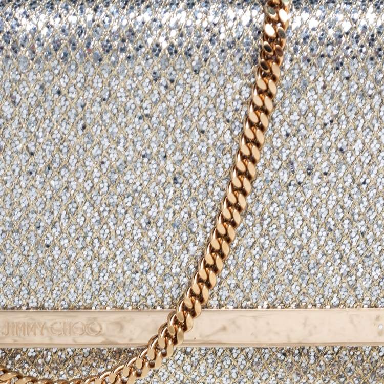 Pre Owned Jimmy Choo Silver Glitter Fabric Milla Chain Clutch
