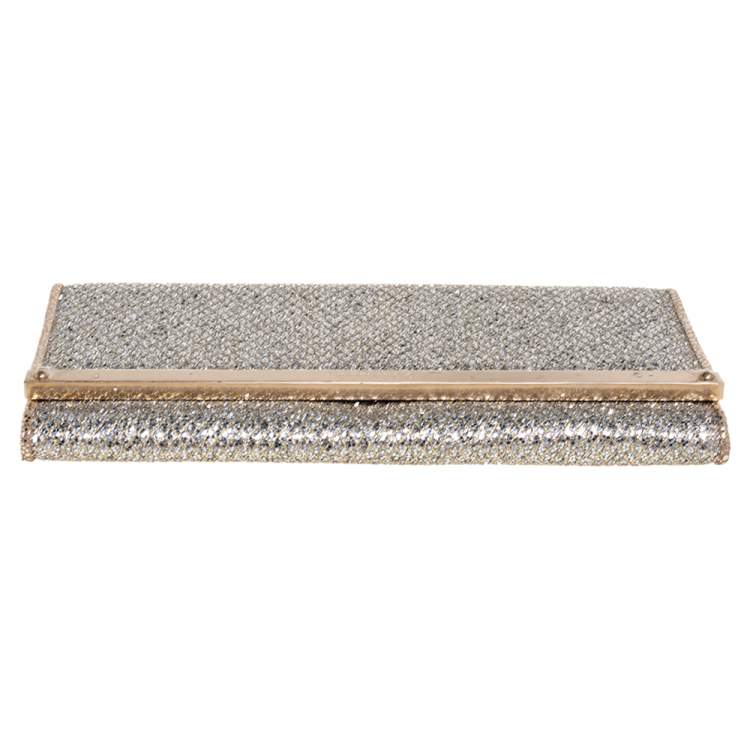 Pre Owned Jimmy Choo Silver Glitter Fabric Milla Chain Clutch