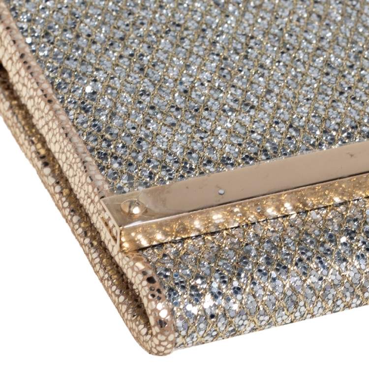 Pre Owned Jimmy Choo Silver Glitter Fabric Milla Chain Clutch