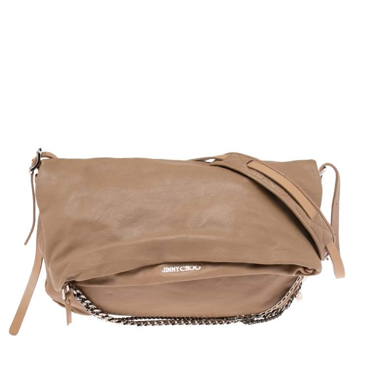 Pre Owned Jimmy Choo Beige Leather Boho Biker Chain Hobo
