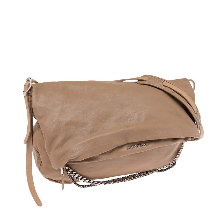 Pre Owned Jimmy Choo Beige Leather Boho Biker Chain Hobo