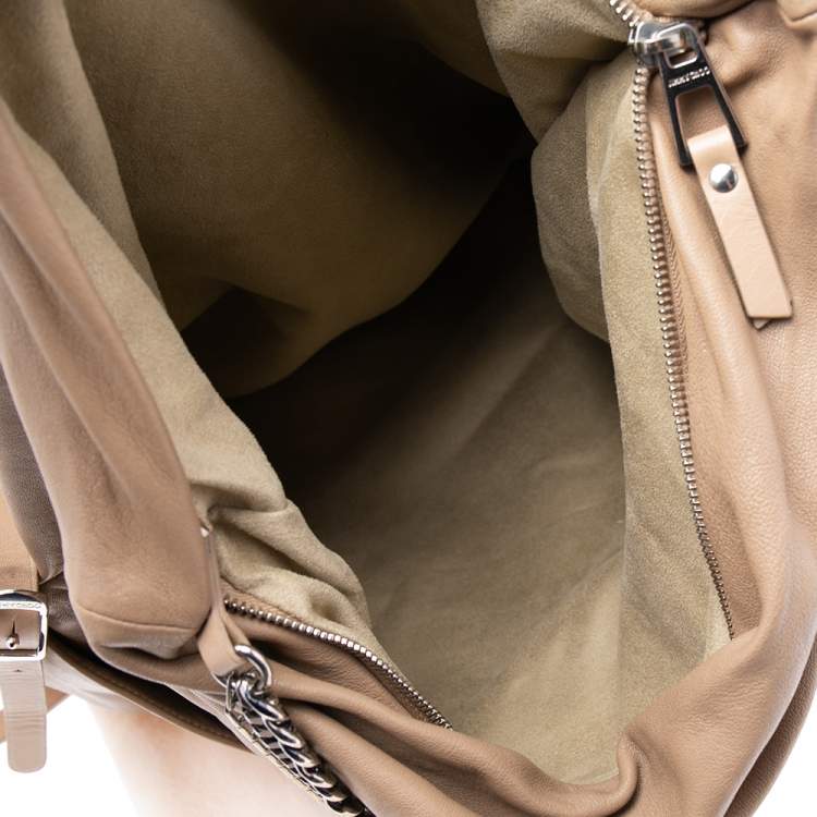 Pre Owned Jimmy Choo Beige Leather Boho Biker Chain Hobo