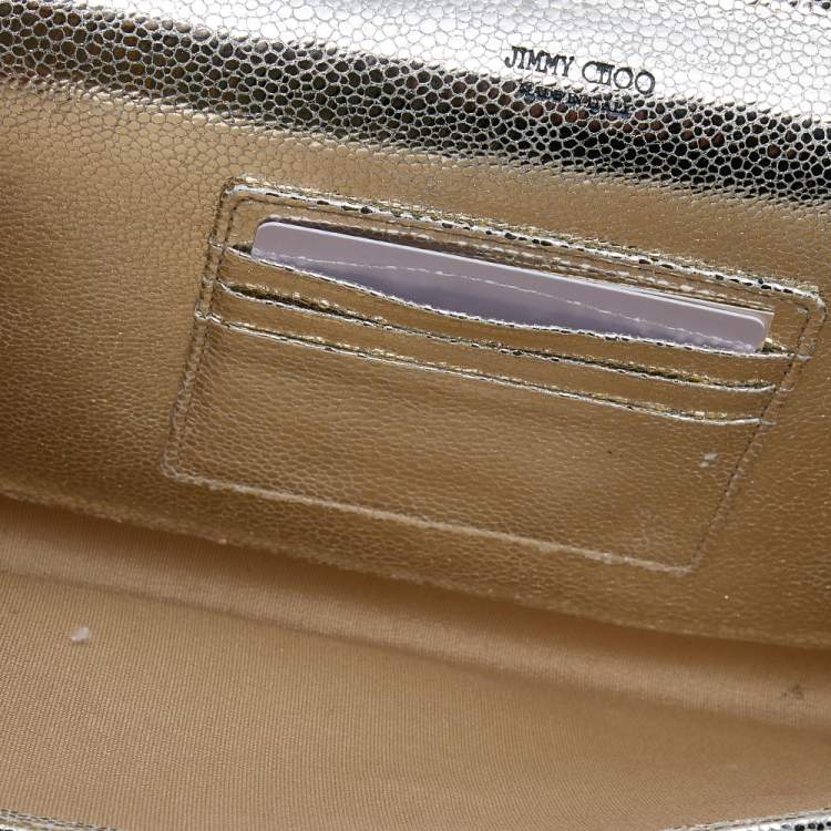 Pre Owned Jimmy Choo Metallic Gold Leather and Glitter Reese Clutch