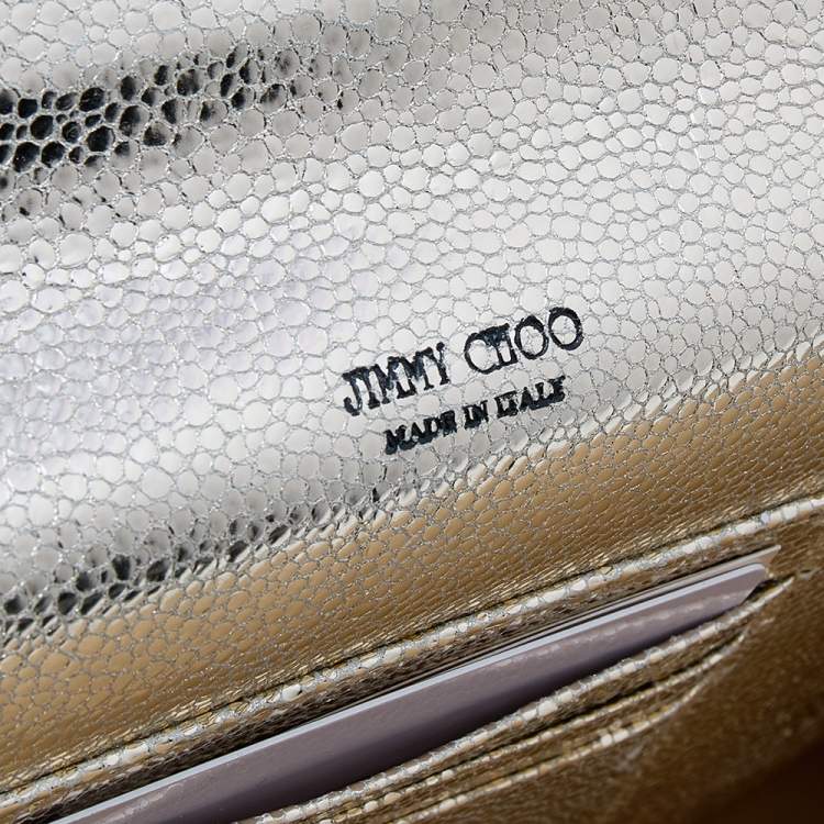 Pre Owned Jimmy Choo Metallic Gold Leather and Glitter Reese Clutch