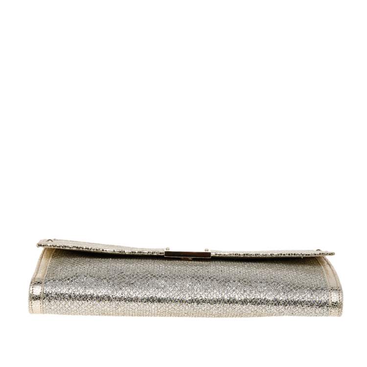 Pre Owned Jimmy Choo Metallic Gold Leather and Glitter Reese Clutch