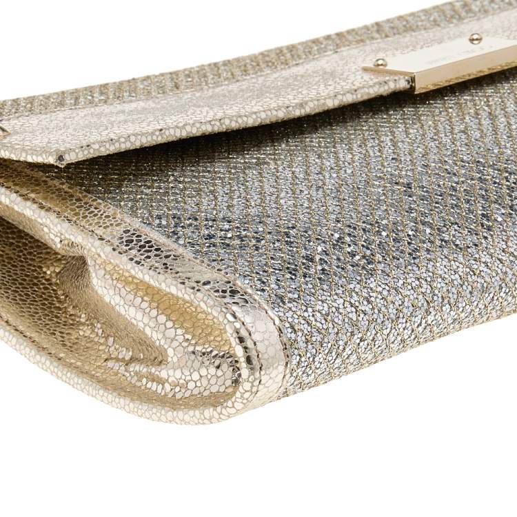 Pre Owned Jimmy Choo Metallic Gold Leather and Glitter Reese Clutch