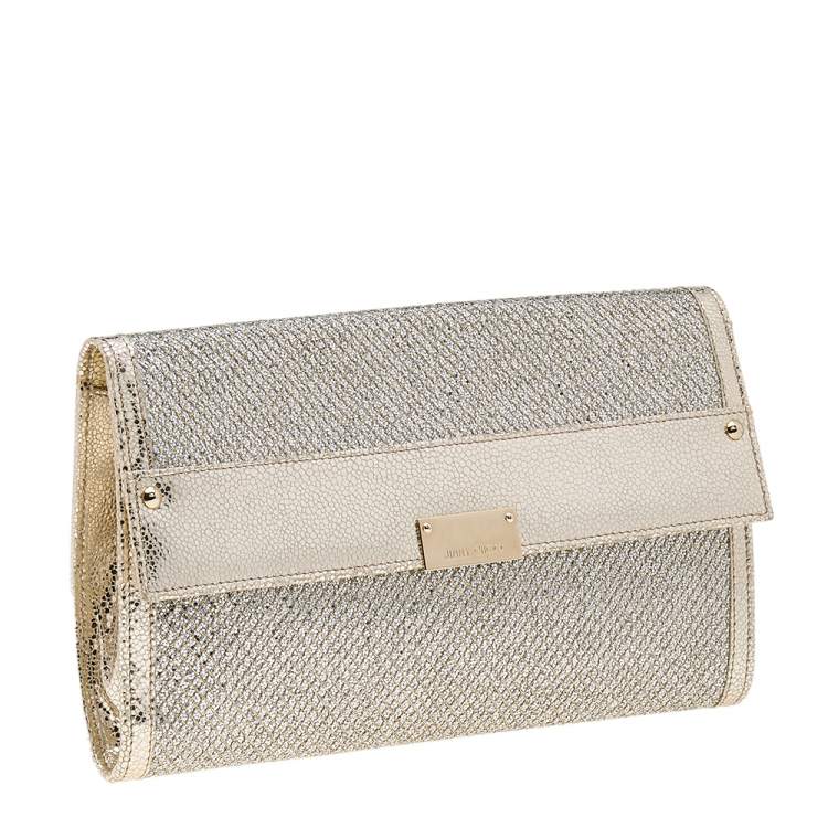 Pre Owned Jimmy Choo Metallic Gold Leather and Glitter Reese Clutch