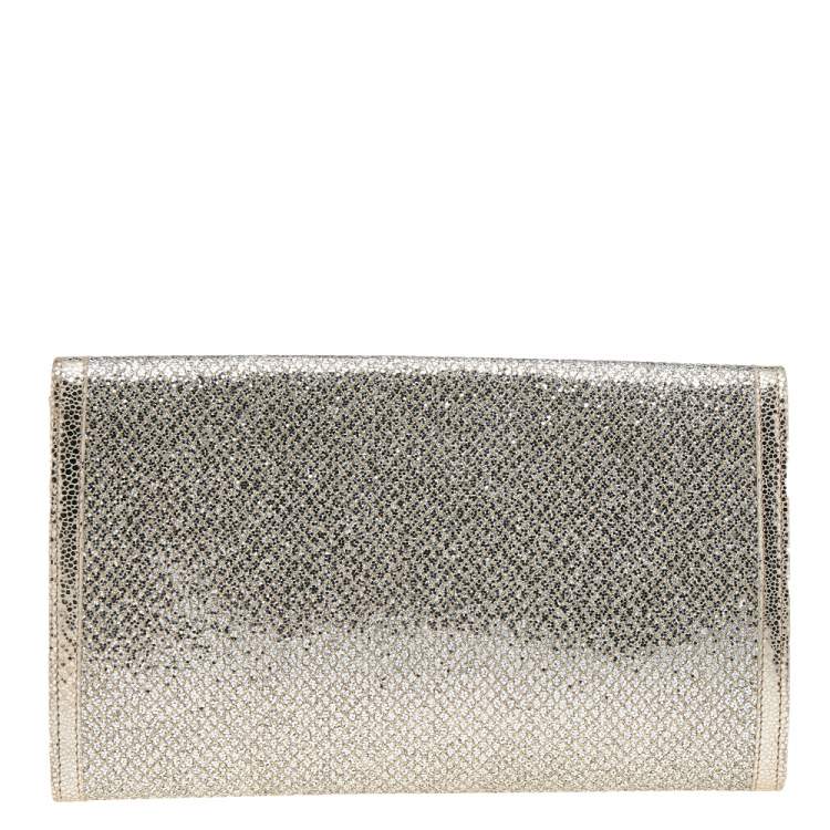 Pre Owned Jimmy Choo Metallic Gold Leather and Glitter Reese Clutch