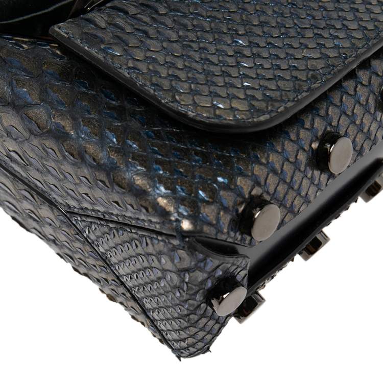 Pre Owned Jimmy Choo Metallic Blue Python and Leather Lockett City Shoulder Bag