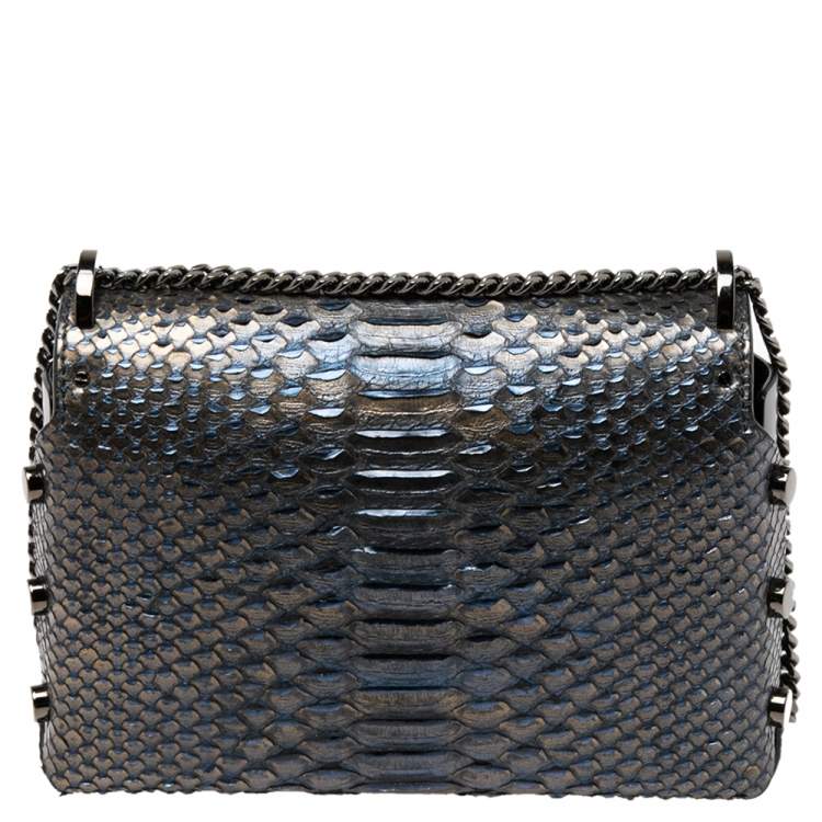 Pre Owned Jimmy Choo Metallic Blue Python and Leather Lockett City Shoulder Bag
