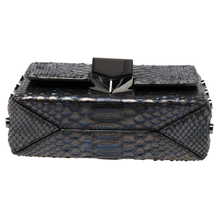 Pre Owned Jimmy Choo Metallic Blue Python and Leather Lockett City Shoulder Bag