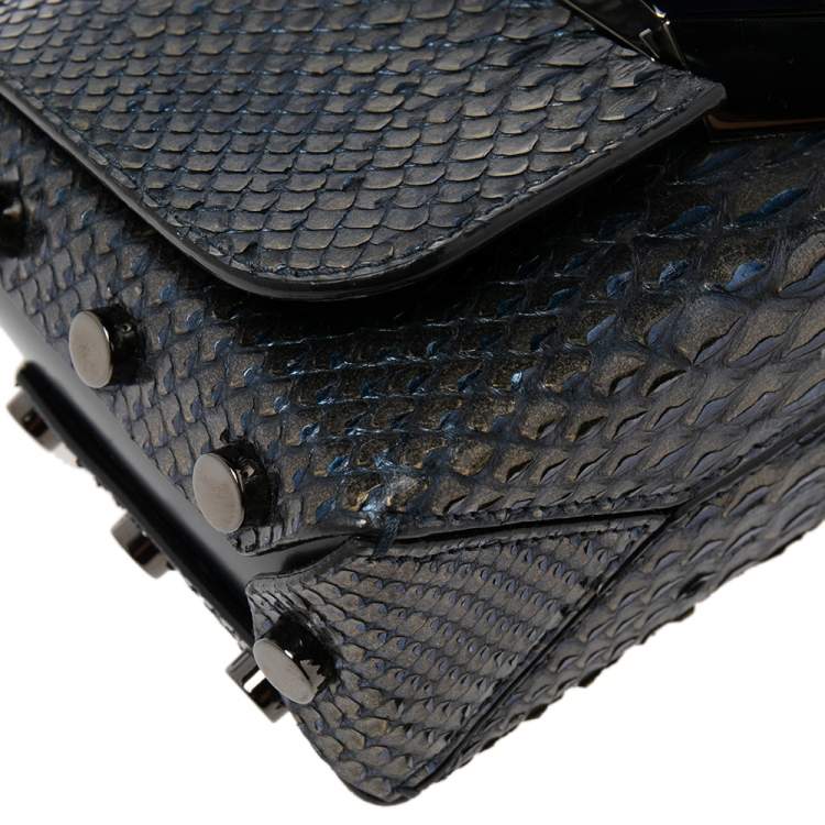 Pre Owned Jimmy Choo Metallic Blue Python and Leather Lockett City Shoulder Bag