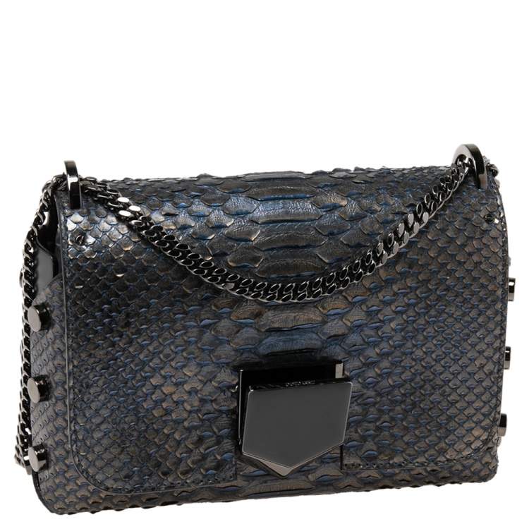 Pre Owned Jimmy Choo Metallic Blue Python and Leather Lockett City Shoulder Bag