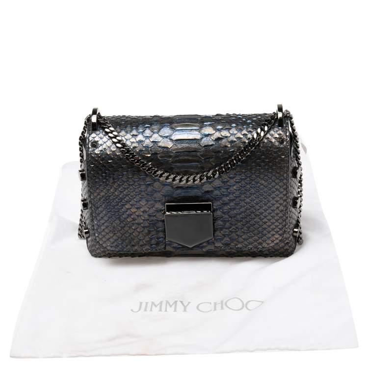 Pre Owned Jimmy Choo Metallic Blue Python and Leather Lockett City Shoulder Bag