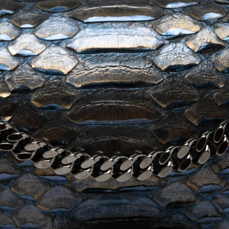 Pre Owned Jimmy Choo Metallic Blue Python and Leather Lockett City Shoulder Bag