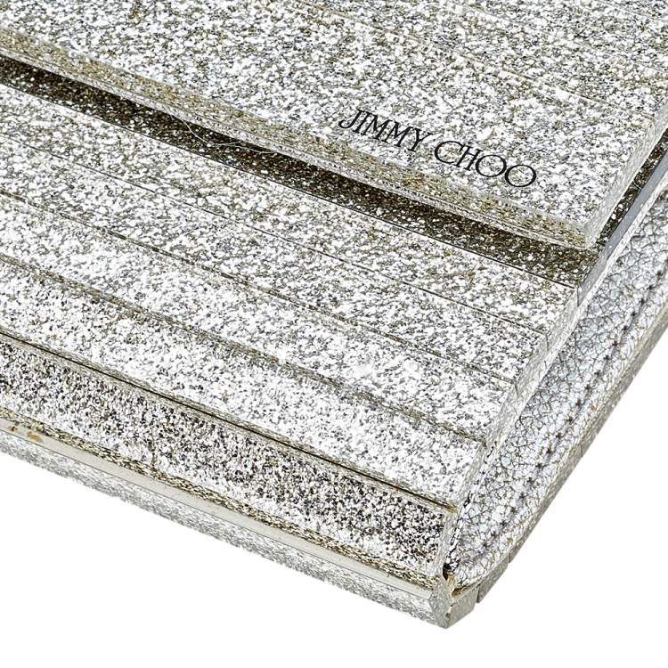 Pre Owned Jimmy Choo Metallic Silver Glitter Acrylic Sweetie Chain Clutch