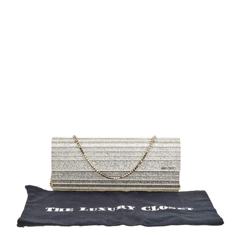 Pre Owned Jimmy Choo Metallic Silver Glitter Acrylic Sweetie Chain Clutch