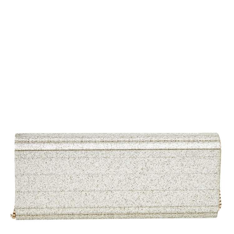 Pre Owned Jimmy Choo Metallic Silver Glitter Acrylic Sweetie Chain Clutch