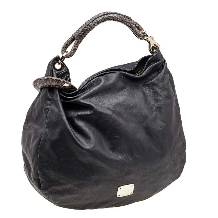Pre Owned Jimmy Choo Black/Grey Leather and Python Large Sky Hobo