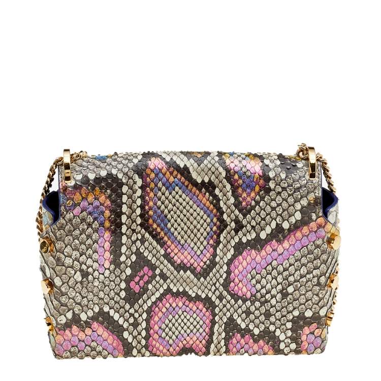 Pre Owned Jimmy Choo Multicolor Python Leather Lockett City Shoulder Bag