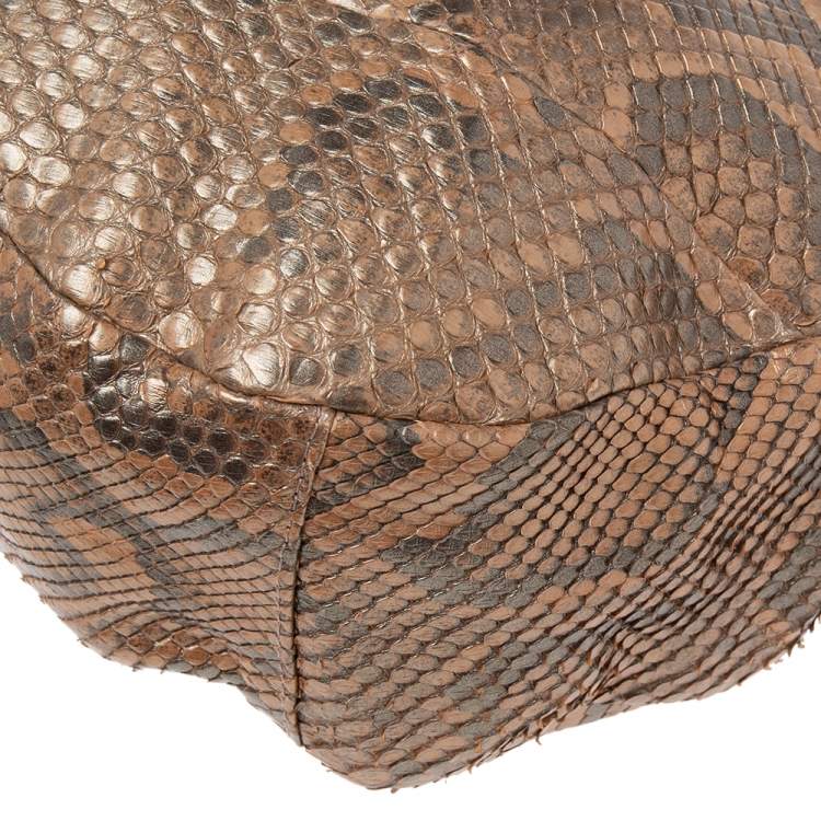 Pre Owned Jimmy Choo Metallic Beige Python Limited Edition 4/4 Saba Hobo