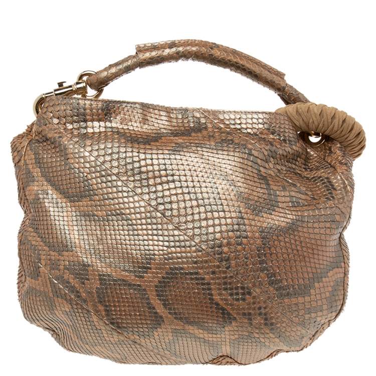 Pre Owned Jimmy Choo Metallic Beige Python Limited Edition 4/4 Saba Hobo