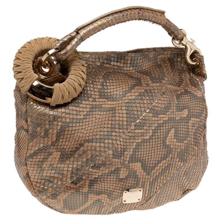 Pre Owned Jimmy Choo Metallic Beige Python Limited Edition 4/4 Saba Hobo