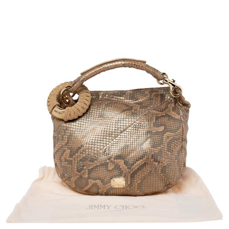 Pre Owned Jimmy Choo Metallic Beige Python Limited Edition 4/4 Saba Hobo