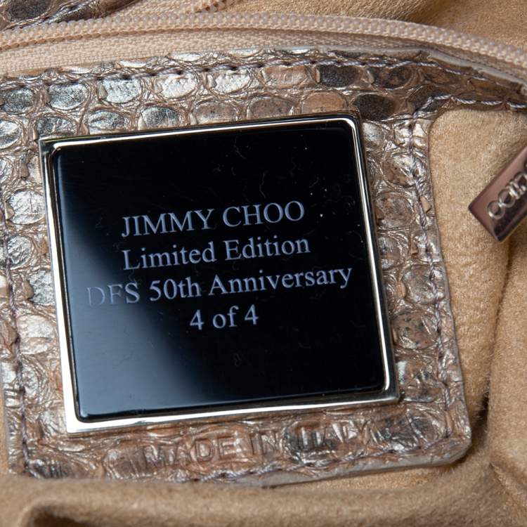 Pre Owned Jimmy Choo Metallic Beige Python Limited Edition 4/4 Saba Hobo